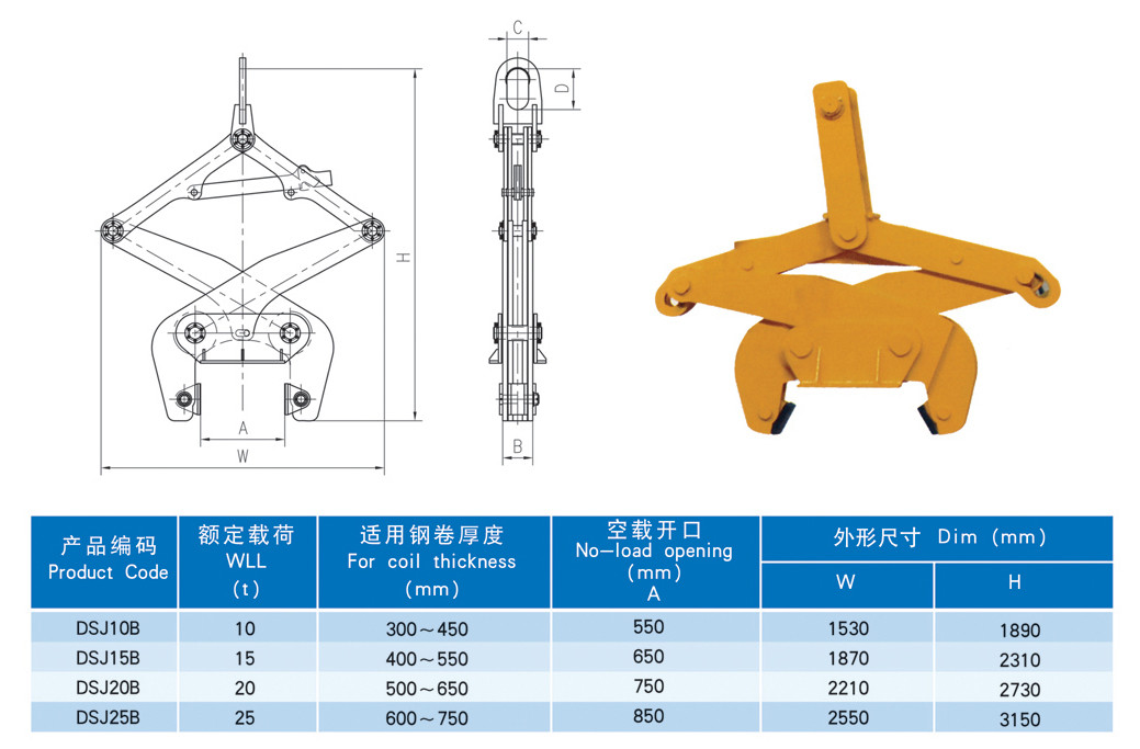 B型，支撑杆式竖吊卷板吊钳